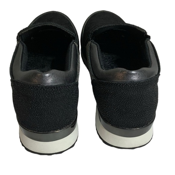 KARL LAGERFELD Giselle Black Leather Slip On Sneaker Black Suede Bling Shoes 7.5 - Picture 4 of 8